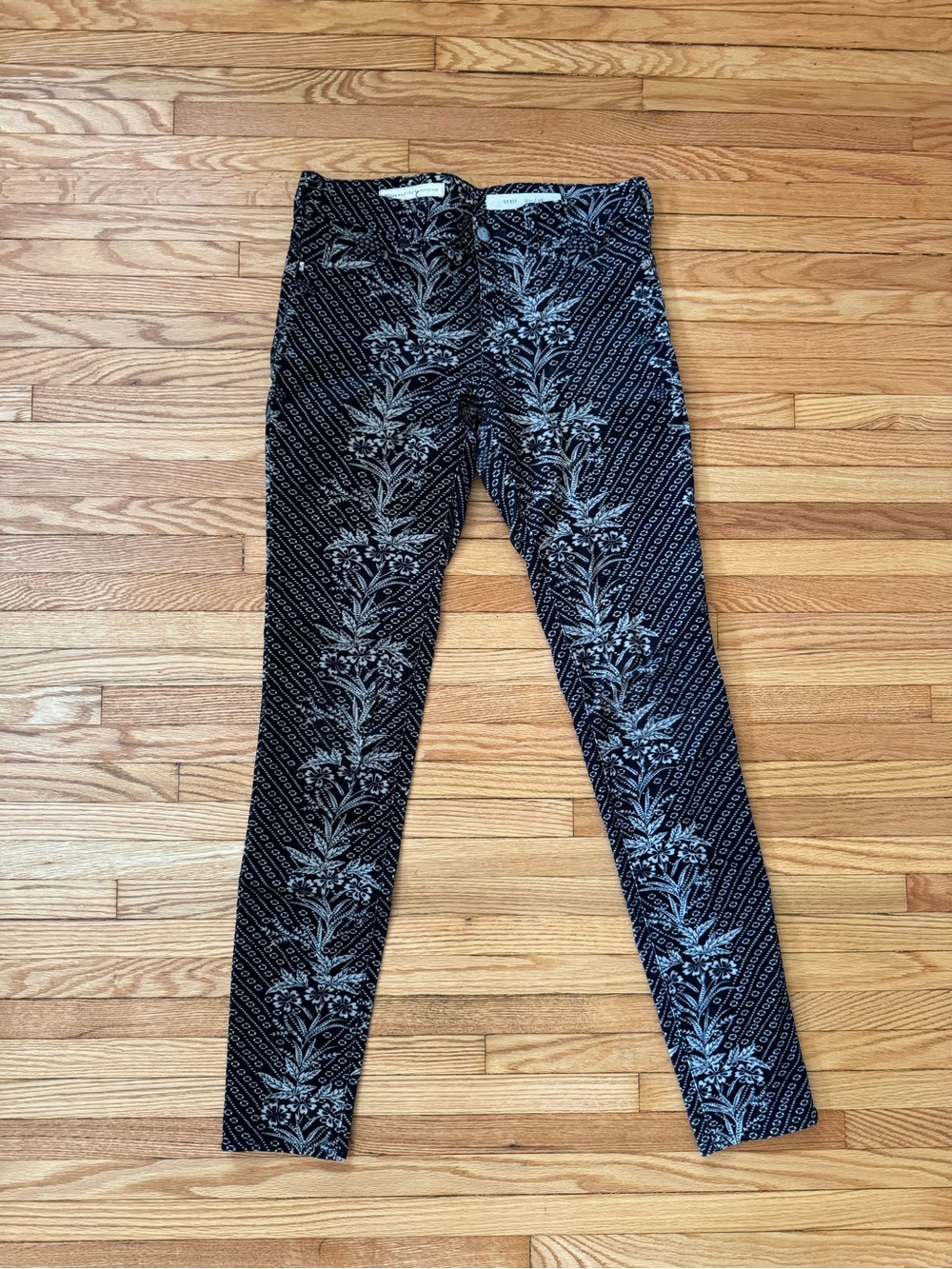 Pilcro Skinny Corduroy Pants with Floral Stripe Print
